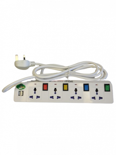 Extension socket 4-way switch with 2 USB (2 in 1 sockets)