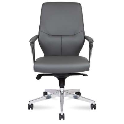 Executive Office Chair – Grey PU Leather (Chrome Swivel Base)