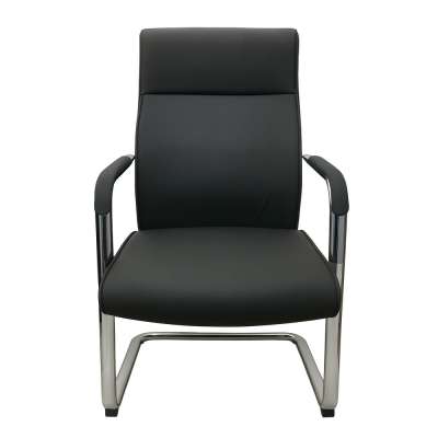 Visitor Office Chair – Black PU Leather (Chrome Frame)